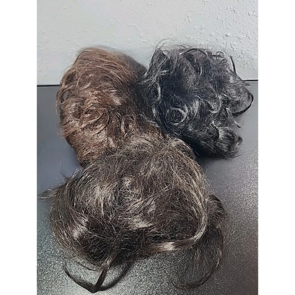LOT 3 SHORT WOMENS WIGS HUMAN HAIR PIECE WIGLET BLACK‎ BRUNETTE TOPPER VOLUME